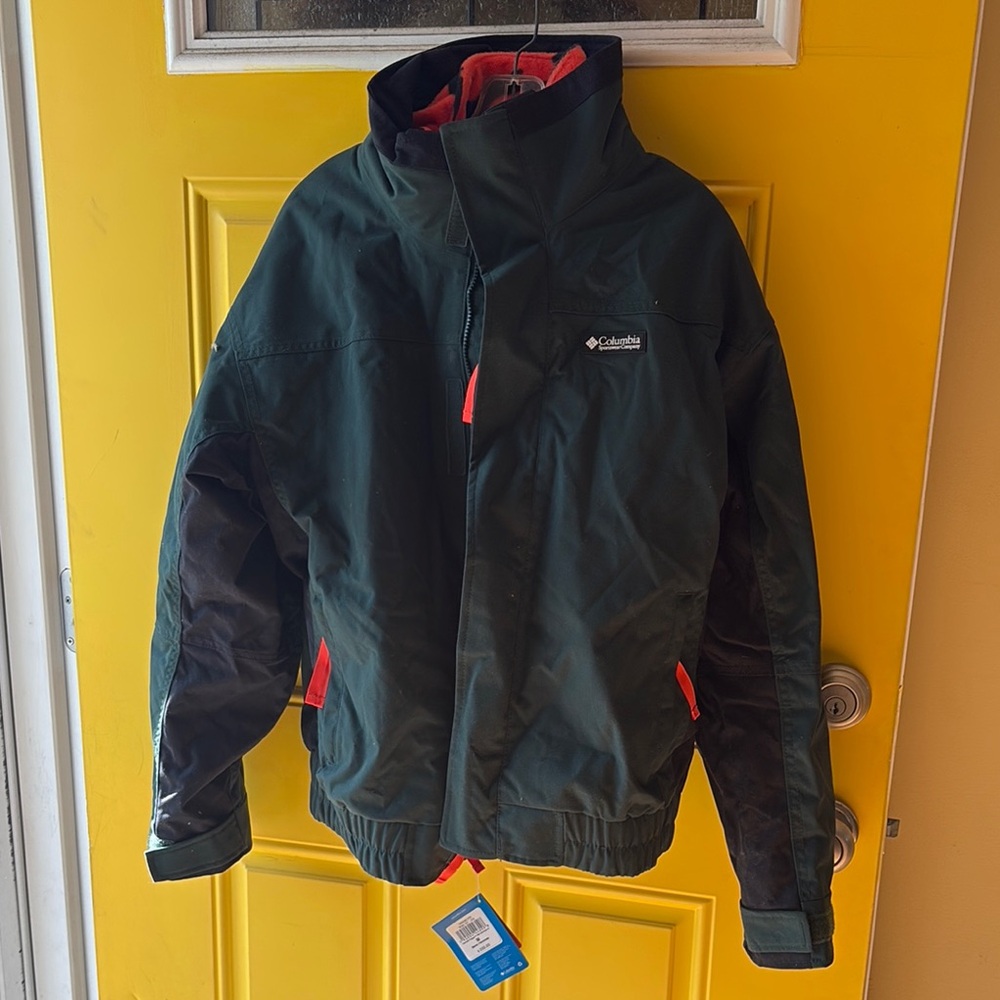 Columbia Dark Green and Black Jacket with Red Accents
